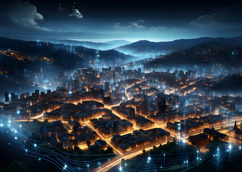 digital city in the evening